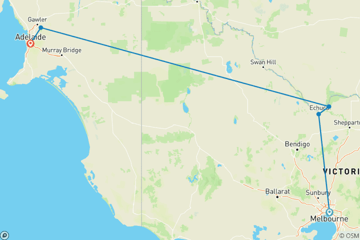 Map of Reflections of the Murray River   Melbourne → Adelaide (2025) (5 destinations)