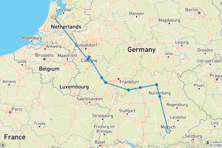 Map of Reflections of the Rhine and Main Munich → Amsterdam (2025)