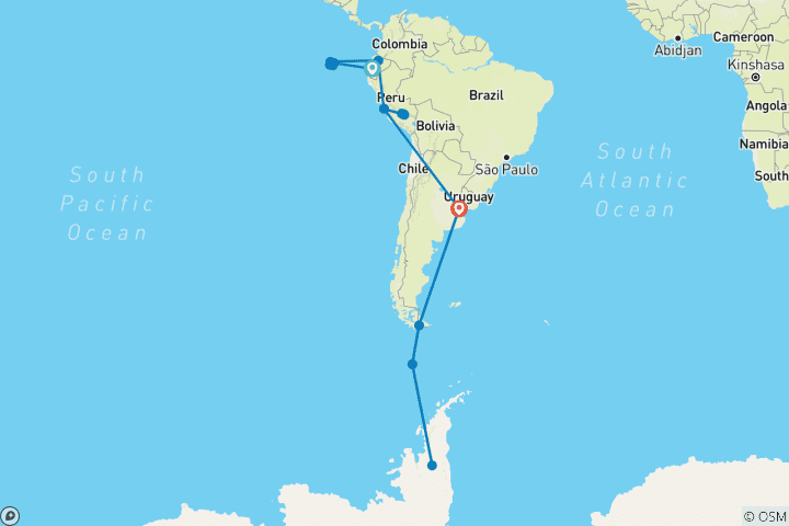 Map of Antarctic Voyage with Galápagos and Peru Guayaquil → Buenos Aires (2026)