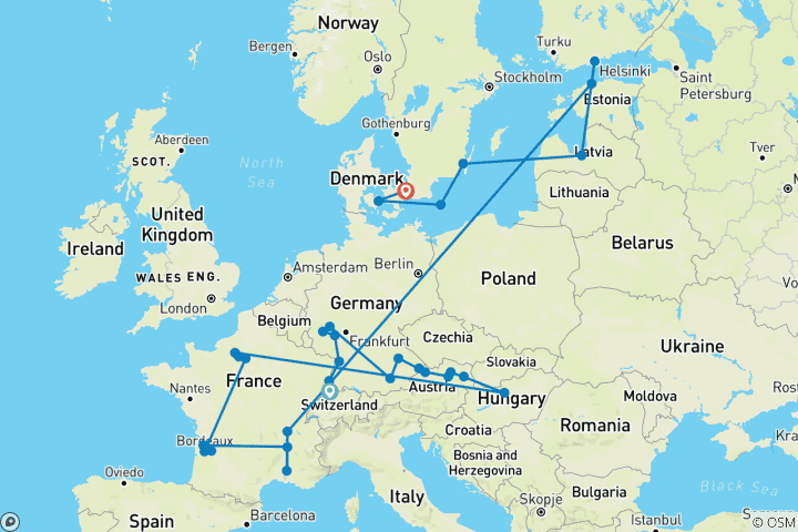 Map of Western Europe & Scandinavian Grand Journey