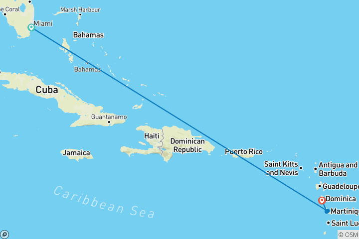 Map of Miami, Martinique & Dominica: Vice City meets Caribbean Sun (from Miami to Roseau)