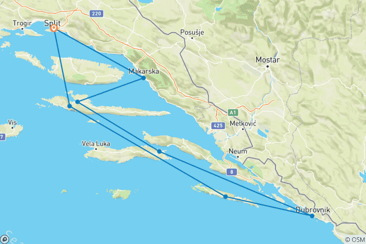 Carte du circuit Croatie en voilier