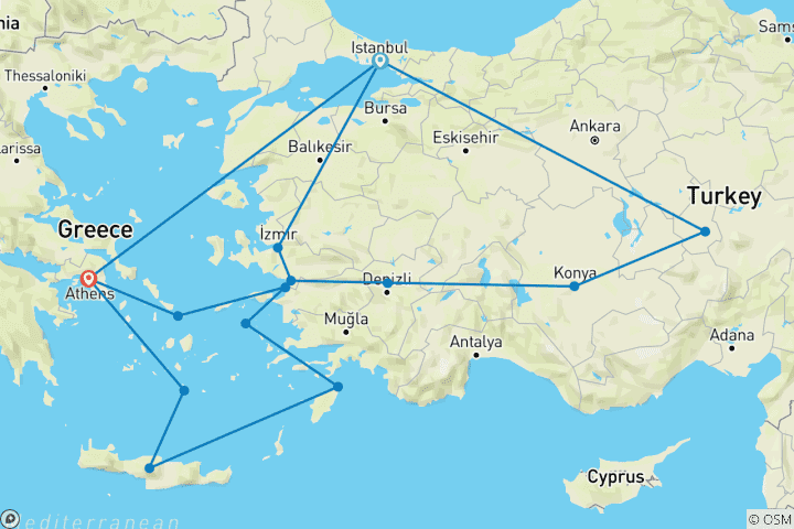 Map of Türkiye (Turkey) & The Greek Islands Explorer Journeys