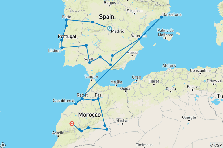 Map of Spain, Portugal & Morocco Explorer Journeys