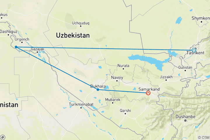 Carte du circuit USBEKISTAN | Le cœur doré de la Route de la Soie