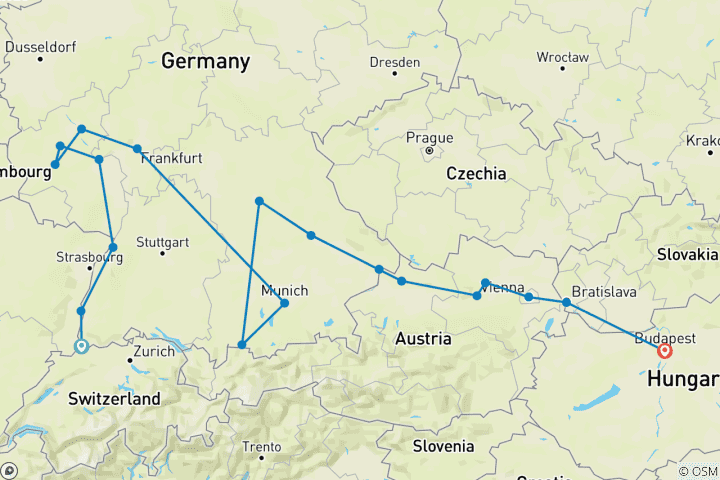 Map of Rhine, Moselle & Danube with Bavaria