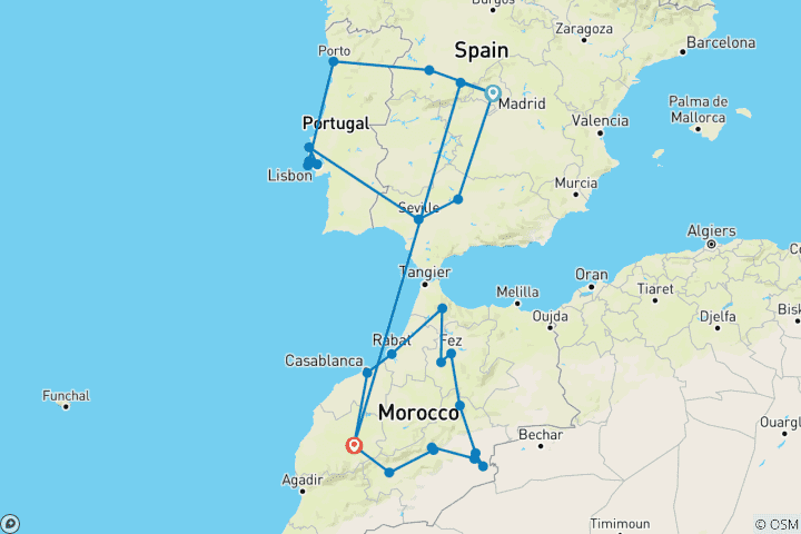 Map of Spain, Portugal and Morocco Highlights (Winter, 19 Days)