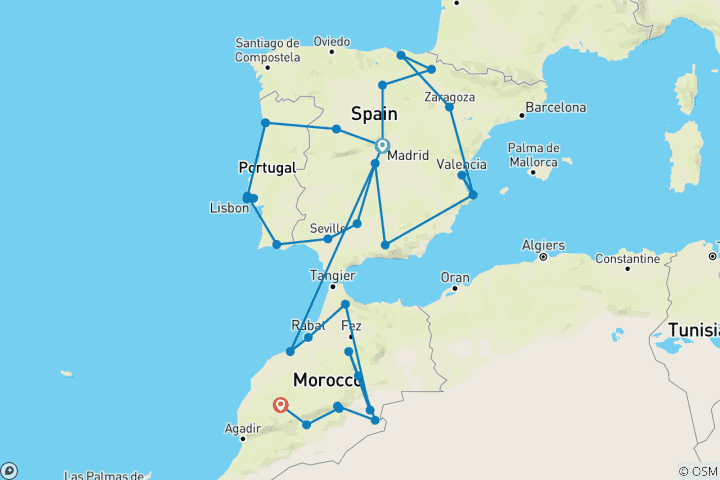 Map of Best of Spain, Portugal and Morocco (Summer, 32 Days, Arrival Incl Transfer Marrakesh Apt To Hotel)