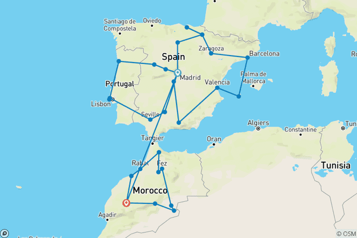 Map of Best of Spain, Portugal and Morocco (Summer, 32 Days)