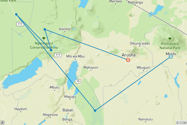 Carte du circuit 3 jours de safari en Tanzanie