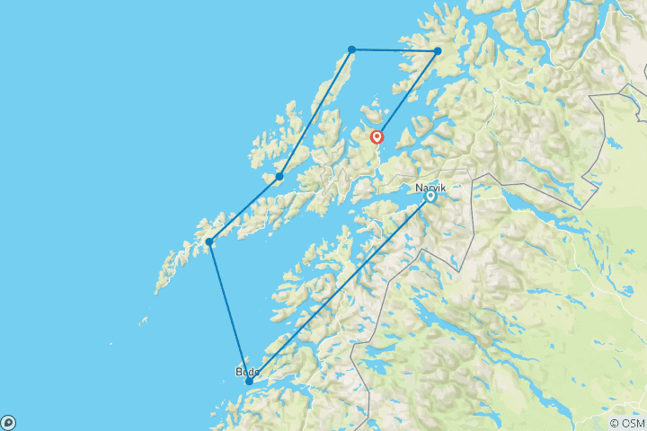 Kaart van Reisoptie Droombestemming Lofoten en Vesteralen