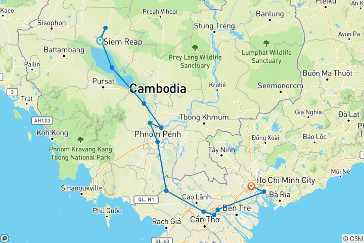 Map of From the Angkor Temples to the Mekong Delta