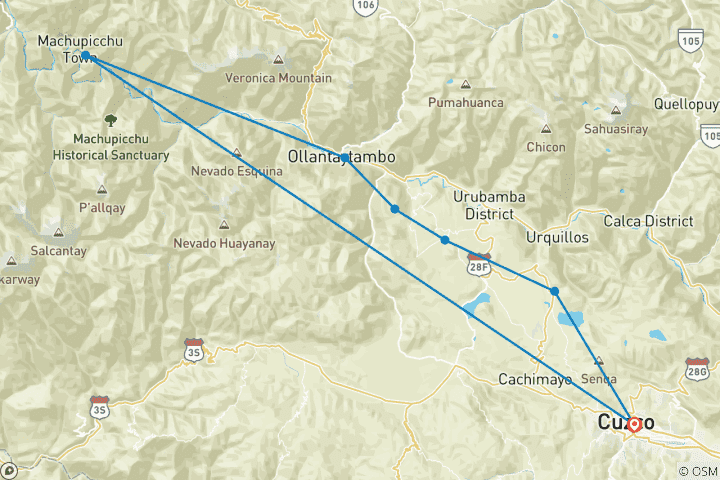 Carte du circuit ROUTES ANCESTRALES : UNE AVENTURE A TRAVERS LA VALLEE SACREE ET LA PISTE INCA - 7 JOURS