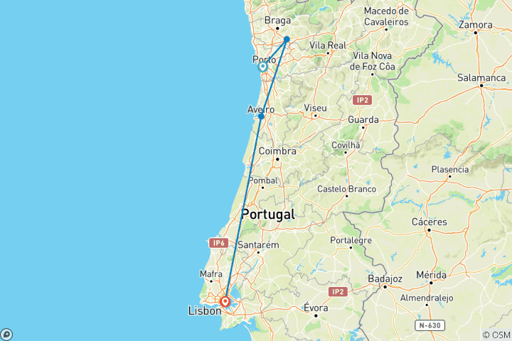 Carte du circuit Escapade portugaise avec Lisbonne 2025 - 8 jours (from Porto to Lisbonne)