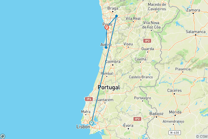 Map of Portuguese Holiday Getaway with Lisbon 2025 - 8 Days