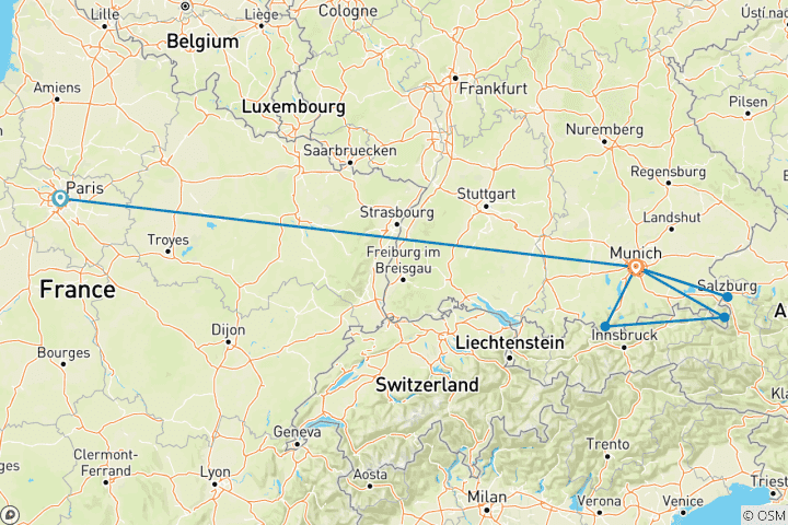 Karte von Paris und München in einer Woche