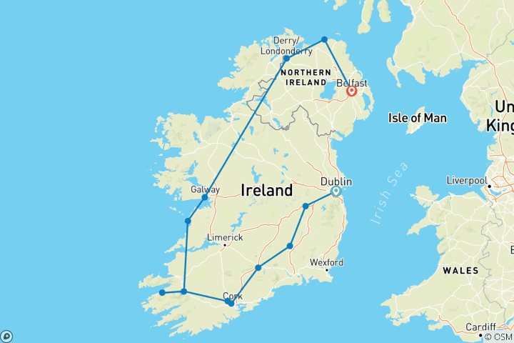 Map of Country Roads of Ireland (End End Belfast, Classic Group, 12 Days)