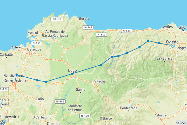 Map of The Way of St. James - the original route