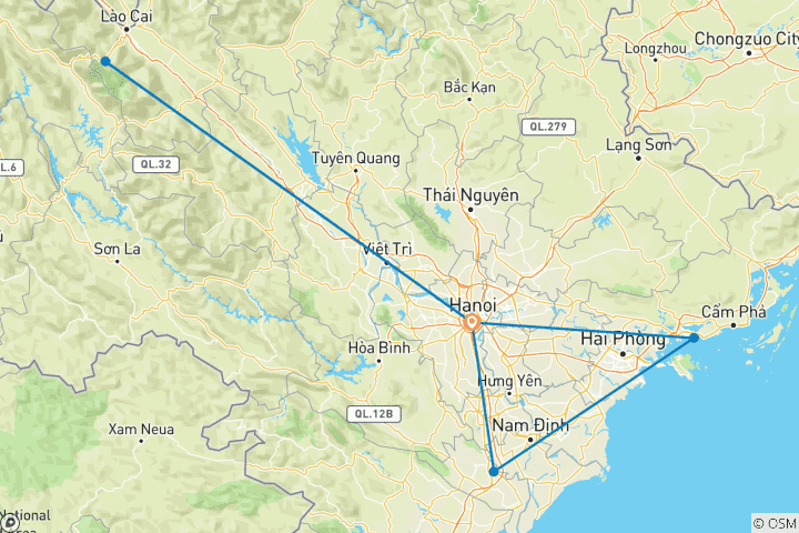 Karte von 9 Tage NordVietnam: Von den Bergen zum Meer