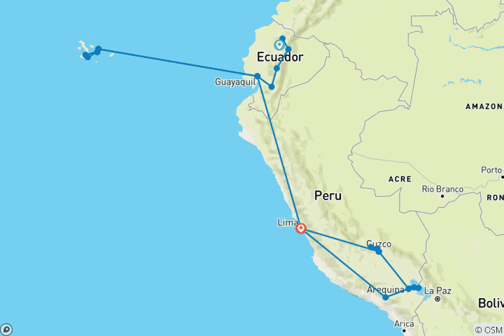 Map of Ecuador, Galapagos & Peru