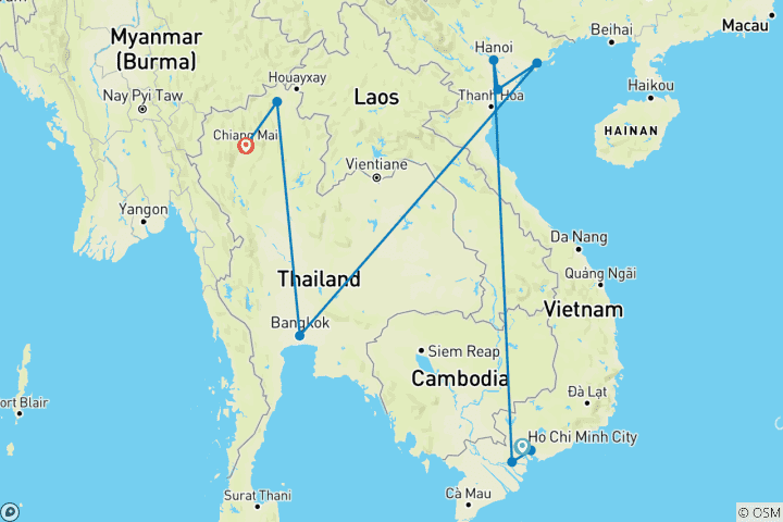 Map of Two Countries, One Adventure – Vietnam & Thailand tour in 15 days