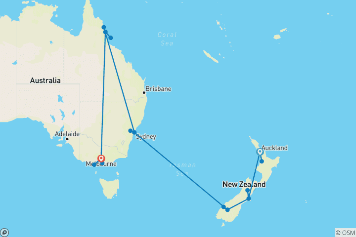 Map of Iconic New Zealand & Australia Adventure