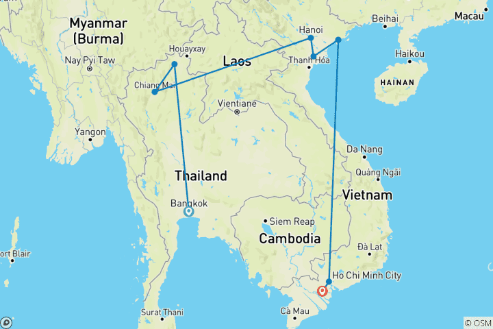 Map of Thailand & Vietnam Odyssey in 14 days