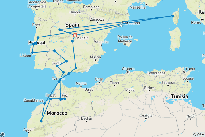 Karte von 22 Tage Barcelona & Portugal & Andalusien & Marokko