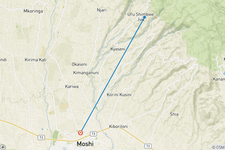 Map of Materuni Waterfalls and coffee tour