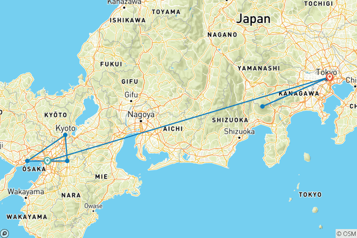 Carte du circuit Circuit de 10 jours au Japon et à l'exposition universelle d'Osaka