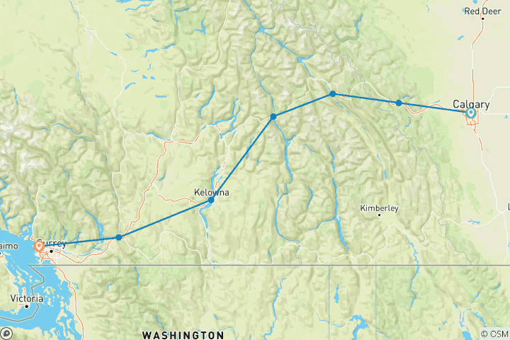 Map of Six Mountain National Parks to the West Coast