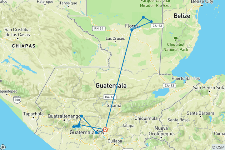 Carte du circuit Guatemala spectaculaire en 7 jours