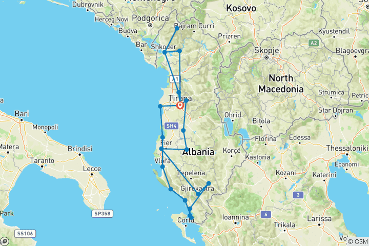 Mapa de Experiencia albanesa completa: Un viaje de 10 días