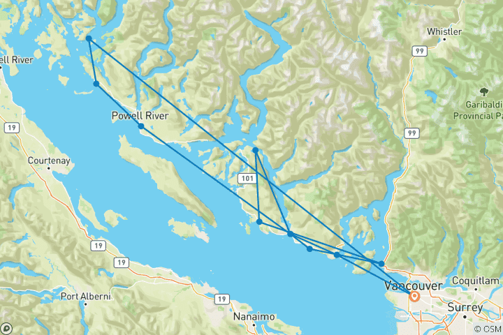 Map of Walk & Paddle Canada's Sunshine Coast