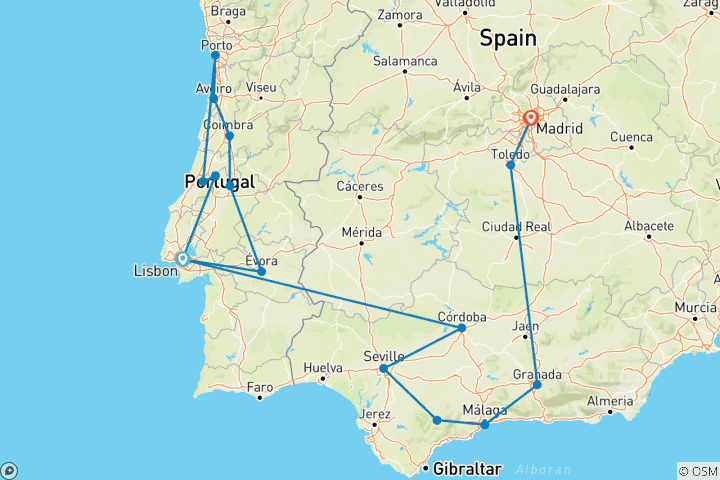 Map of Treasures of Portugal & Spain: Lisbon to Madrid