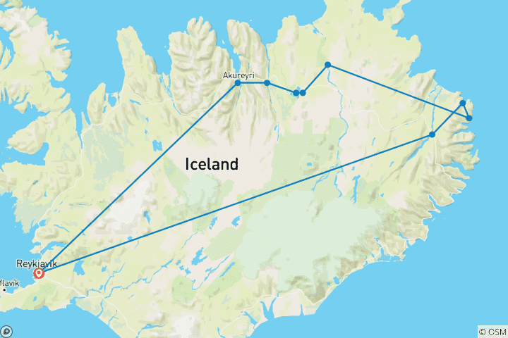 Carte du circuit Promenade dans le cercle de diamants d'Islande