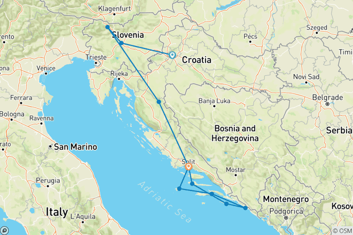 Map of Discover Croatia & Slovenia by Land and Sea (Multi country)