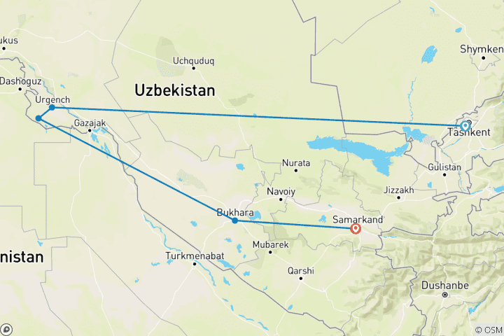 Map of Fix departure TOUR TO UZBEKISTAN