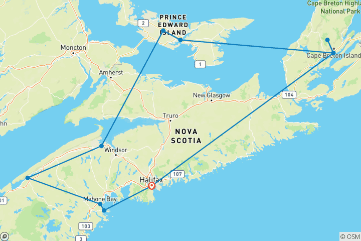 Karte von Atlantik-Kanada zum Verweilen