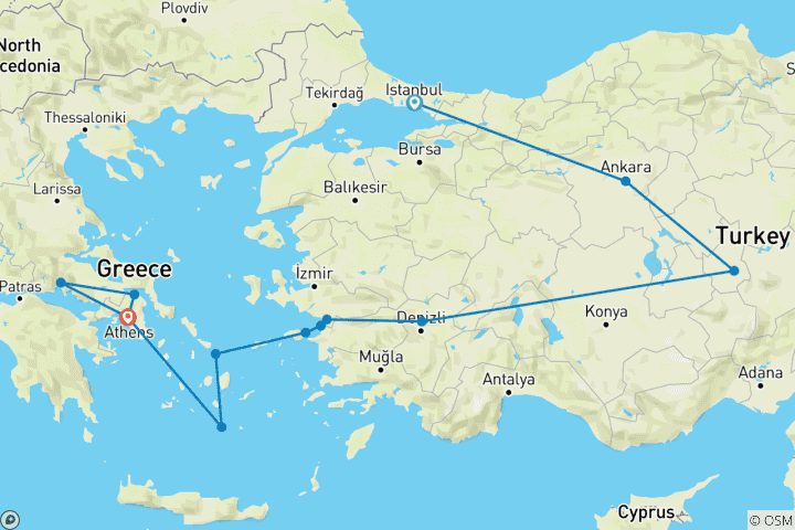 Map of Türkiye and Greece Complete