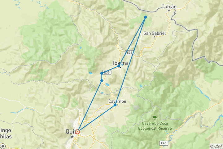 Map of Highlights of Northern Ecuador 6 Days Tour