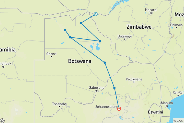 Map of Botswana Family Safari with Teenagers