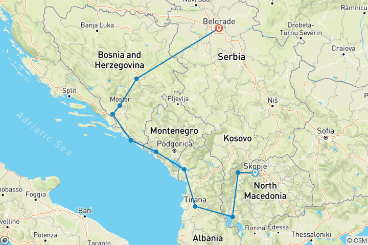 Map of PRIVATE - Balkan Adventure From Skopje To Belgrade