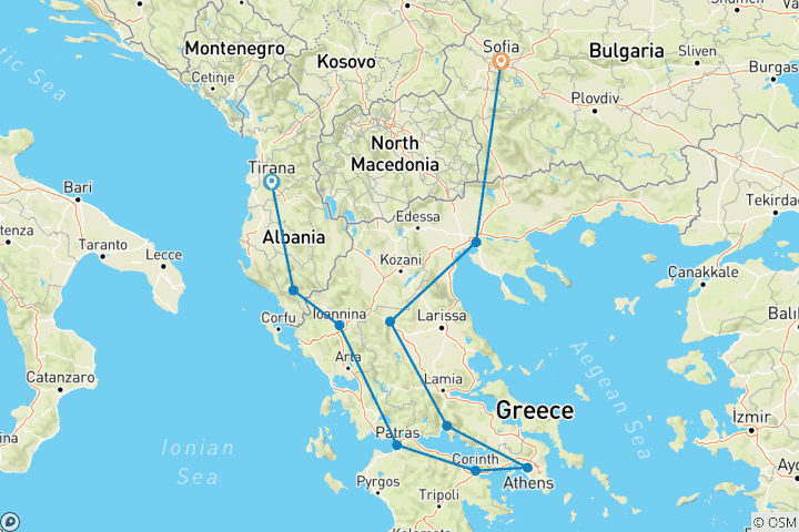 Map of PRIVATE - Greece Mainland Adventure From Tirana To Sofia