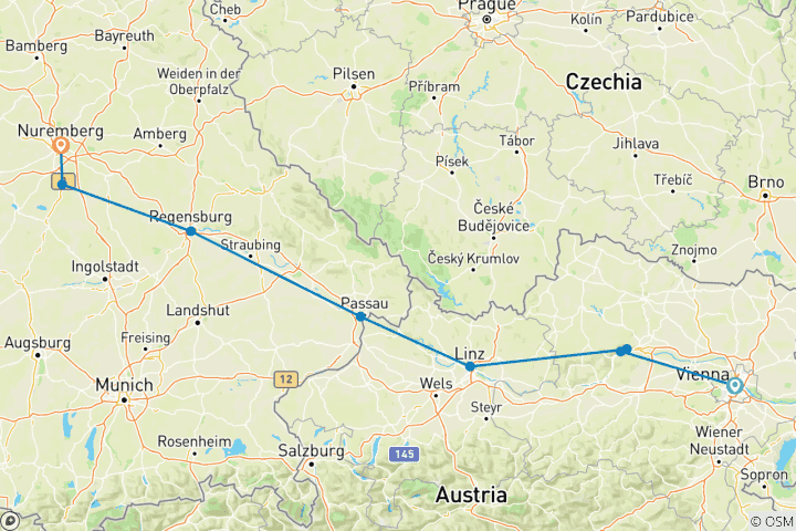 Map of European Holiday Markets (2026) (Vienna to Nuremberg, 2026)