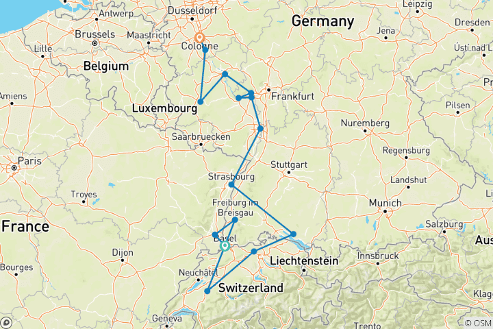 Map of Rhine Holiday Markets (2026) (Basel to Cologne, 2026)