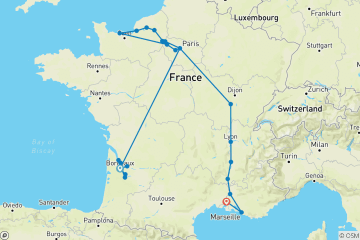 Map of Ultimate France (2026) (Bordeaux to Arles, 2026)