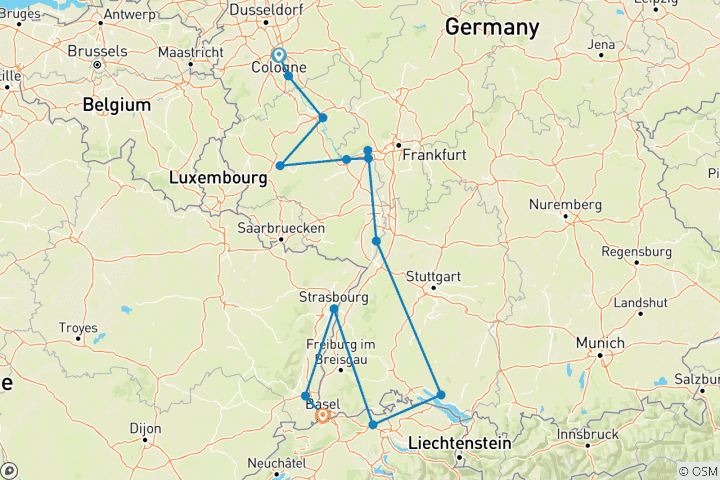 Map of Rhine Holiday Markets (2026) (Cologne to Basel, 2026)