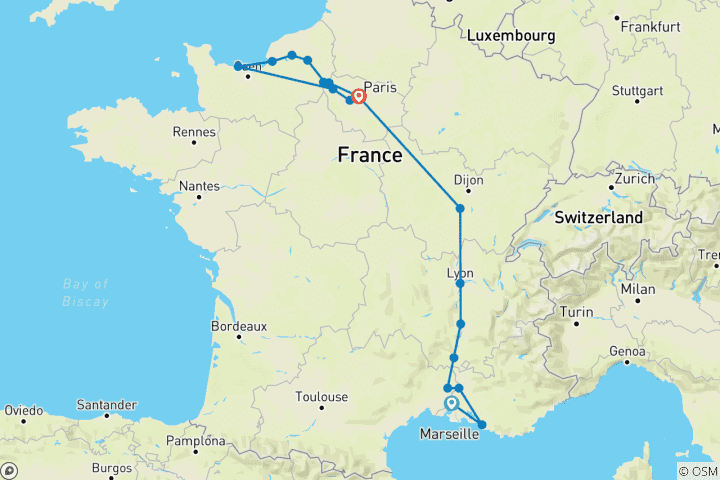 Map of Grand France (2026) (Arles to Paris, 2026)