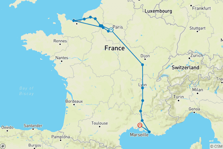 Map of Grand France (2026) (Paris to Arles, 2026)